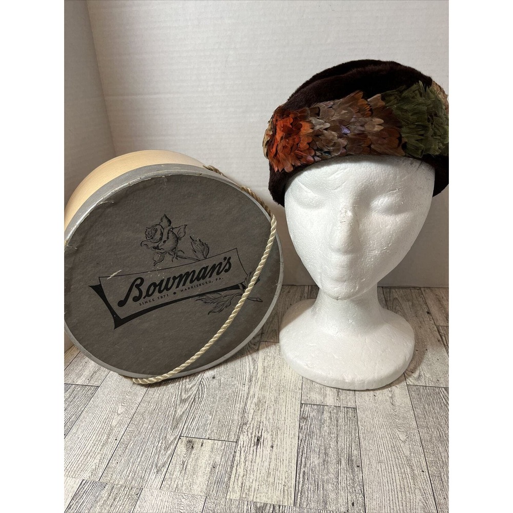 Duchess Italy Vintage Women’s Hat Soft Fur Brown Feathers Across Hat Gorgeous!